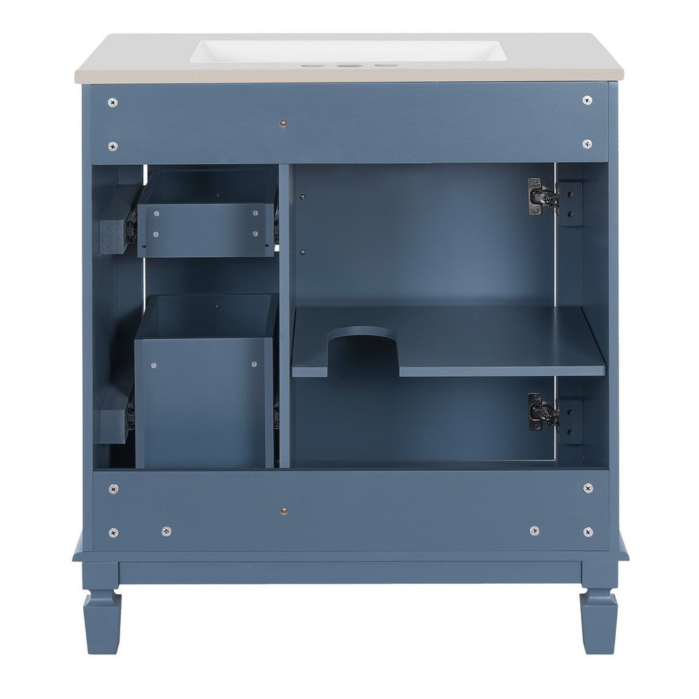 Xolo Bathroom Vanity, 2 Drawers and Ceramic Sink, Blue Solid Wood 30 Inch - BM351268