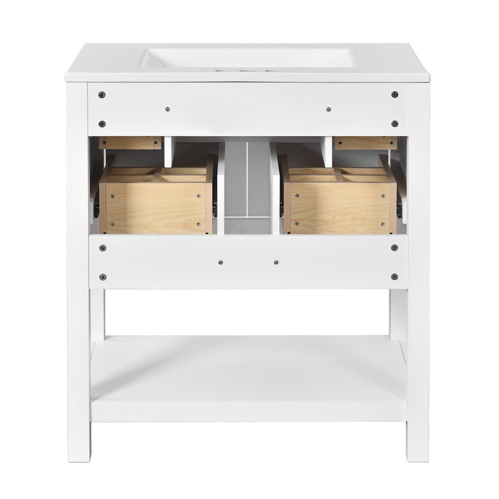 Velly Bathroom Vanity with Ceramic Sink, 5 Drawers and Shelf, White 30 Inch - BM351269