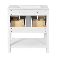 Velly Bathroom Vanity with Ceramic Sink, 5 Drawers and Shelf, White 30 Inch - BM351269