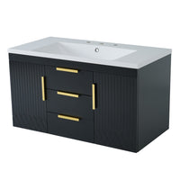 Jayz Floating Vanity with Sink, Gold Accents, Black Textured Wood 36 Inch - BM351270