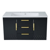 Jayz Floating Vanity with Sink, Gold Accents, Black Textured Wood 36 Inch - BM351270