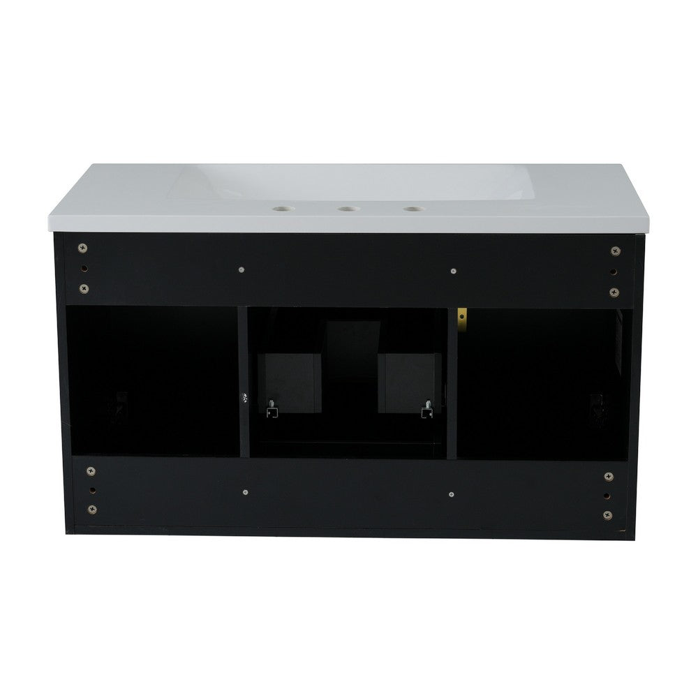 Jayz Floating Vanity with Sink, Gold Accents, Black Textured Wood 36 Inch - BM351270