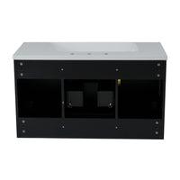 Jayz Floating Vanity with Sink, Gold Accents, Black Textured Wood 36 Inch - BM351270