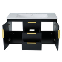 Jayz Floating Vanity with Sink, Gold Accents, Black Textured Wood 36 Inch - BM351270