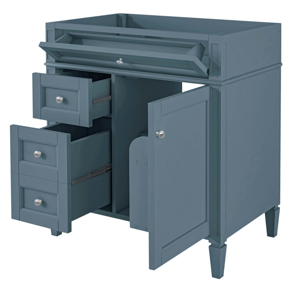 Zake Bathroom Vanity Cabinet with Tip-Out Drawers, Indigo Wood 30 Inch - BM351271