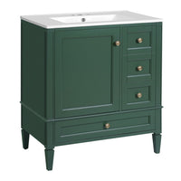 Cullen Bathroom Vanity with Ceramic Sink, 3 Drawers, Green Wood 30 Inch - BM351272