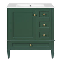 Cullen Bathroom Vanity with Ceramic Sink, 3 Drawers, Green Wood 30 Inch - BM351272