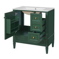 Cullen Bathroom Vanity with Ceramic Sink, 3 Drawers, Green Wood 30 Inch - BM351272