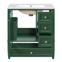 Cullen Bathroom Vanity with Ceramic Sink, 3 Drawers, Green Wood 30 Inch - BM351272