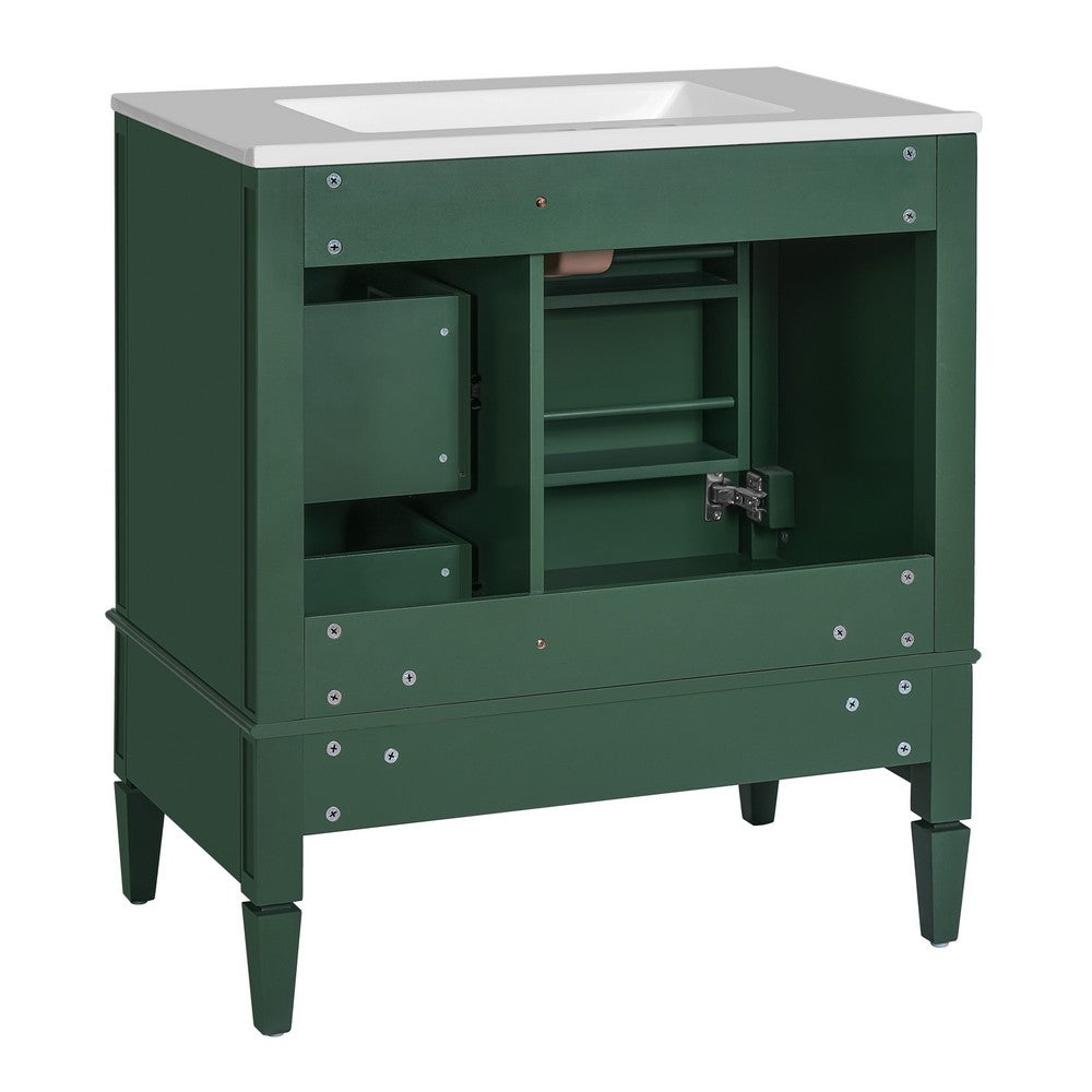 Cullen Bathroom Vanity with Ceramic Sink, 3 Drawers, Green Wood 30 Inch - BM351272