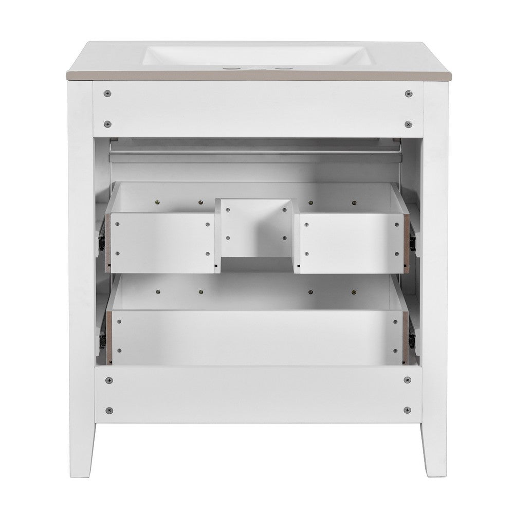 Solan 30 Inch Bathroom Vanity, Single Ceramic Sink, Gold Handles, White Wood - BM351275