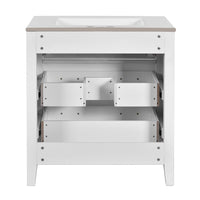 Solan 30 Inch Bathroom Vanity, Single Ceramic Sink, Gold Handles, White Wood - BM351275