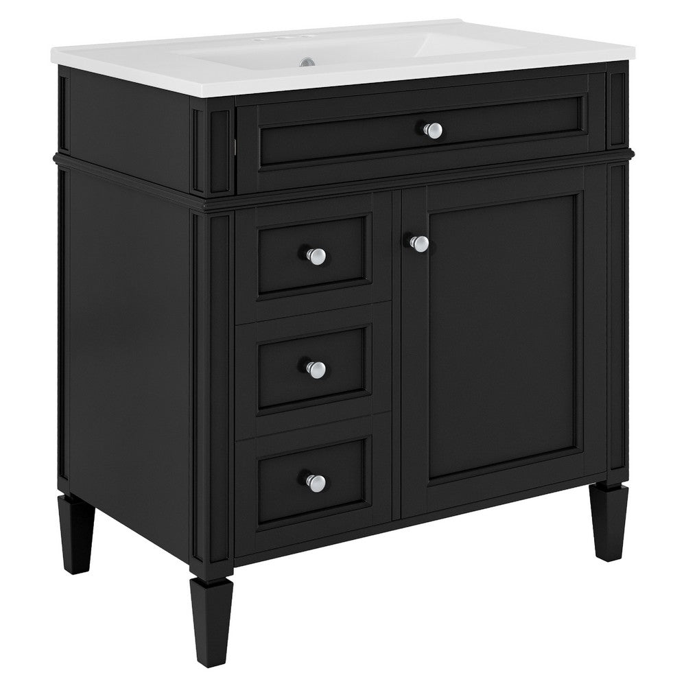 Asher Bathroom Vanity with Single Ceramic Sink, Storage, Black Wood 30 Inch - BM351276
