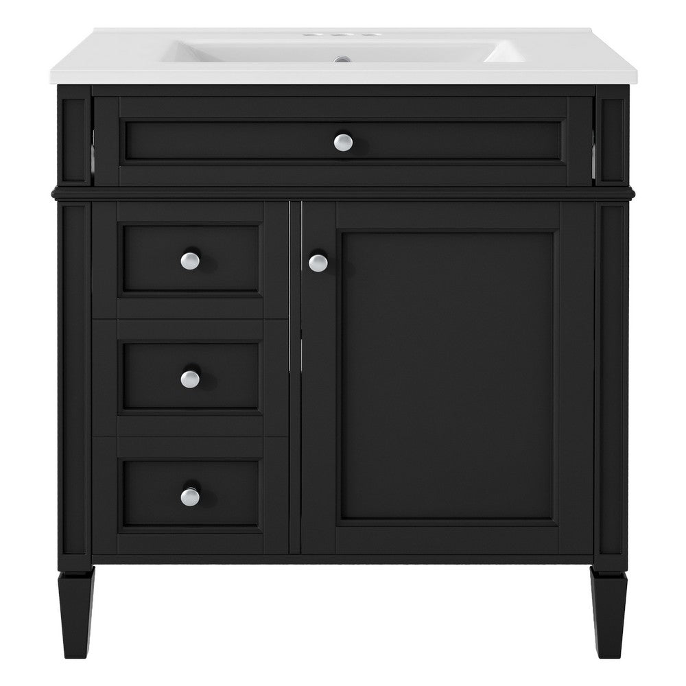 Asher Bathroom Vanity with Single Ceramic Sink, Storage, Black Wood 30 Inch - BM351276