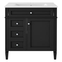 Asher Bathroom Vanity with Single Ceramic Sink, Storage, Black Wood 30 Inch - BM351276