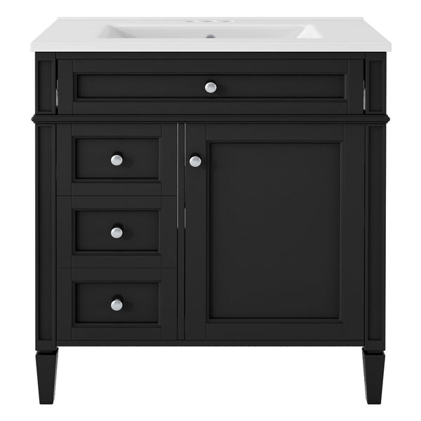 Asher Bathroom Vanity with Single Ceramic Sink, Storage, Black Wood 30 Inch - BM351276