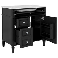 Asher Bathroom Vanity with Single Ceramic Sink, Storage, Black Wood 30 Inch - BM351276