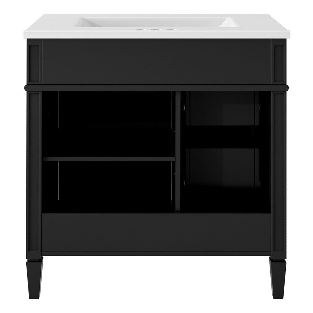 Asher Bathroom Vanity with Single Ceramic Sink, Storage, Black Wood 30 Inch - BM351276