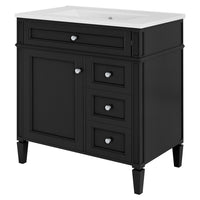 Asher Bathroom Vanity with Single Ceramic Sink, Storage, Black Wood 30 Inch - BM351276