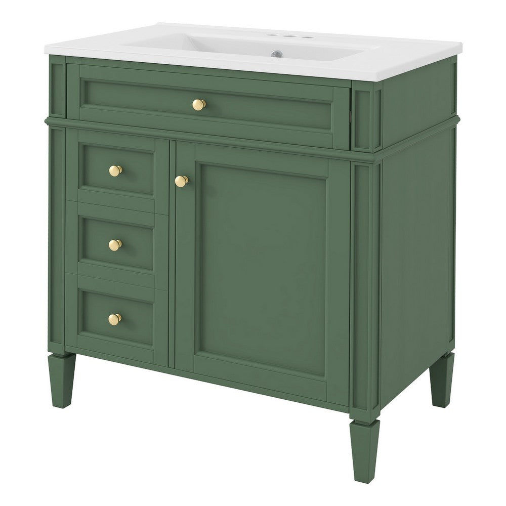 Asher Bathroom Vanity with Ceramic Sink, Smart Storage, Green Wood 30 Inch - BM351277