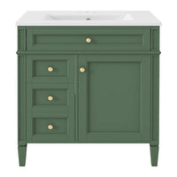 Asher Bathroom Vanity with Ceramic Sink, Smart Storage, Green Wood 30 Inch - BM351277