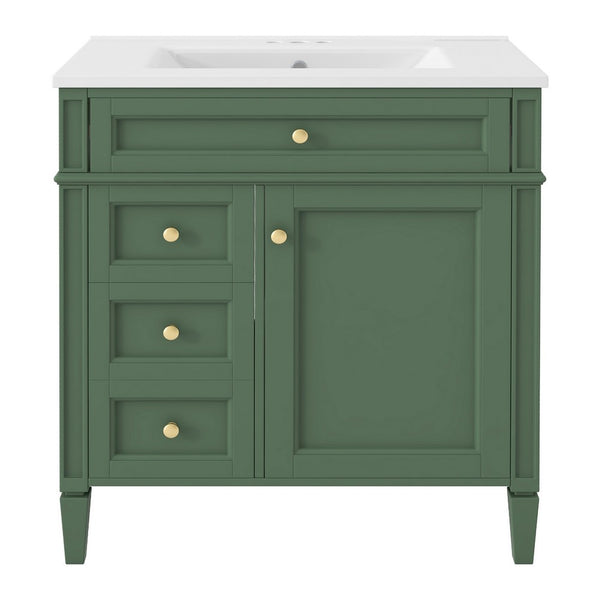 Asher Bathroom Vanity with Ceramic Sink, Smart Storage, Green Wood 30 Inch - BM351277