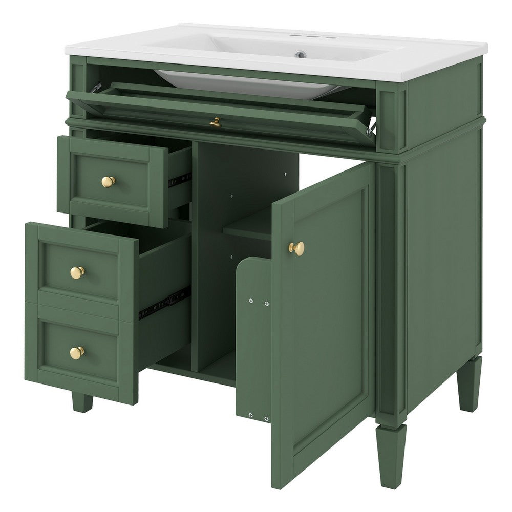 Asher Bathroom Vanity with Ceramic Sink, Smart Storage, Green Wood 30 Inch - BM351277