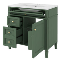 Asher Bathroom Vanity with Ceramic Sink, Smart Storage, Green Wood 30 Inch - BM351277