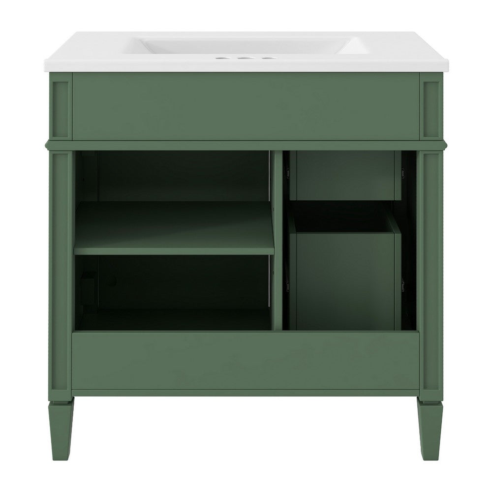 Asher Bathroom Vanity with Ceramic Sink, Smart Storage, Green Wood 30 Inch - BM351277