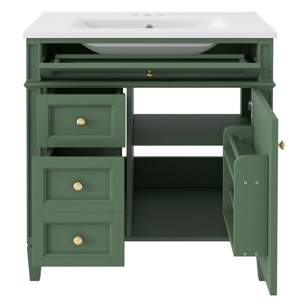 Asher Bathroom Vanity with Ceramic Sink, Smart Storage, Green Wood 30 Inch - BM351277