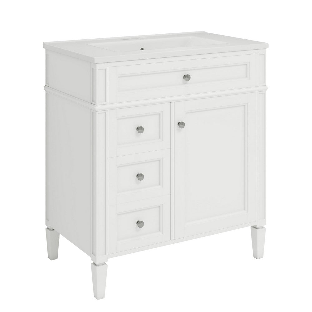 Asher Bathroom Vanity with Ceramic Sink, Smart Storage, White Wood 30 Inch - BM351278