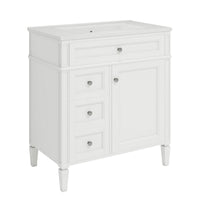 Asher Bathroom Vanity with Ceramic Sink, Smart Storage, White Wood 30 Inch - BM351278