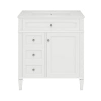 Asher Bathroom Vanity with Ceramic Sink, Smart Storage, White Wood 30 Inch - BM351278