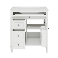 Asher Bathroom Vanity with Ceramic Sink, Smart Storage, White Wood 30 Inch - BM351278