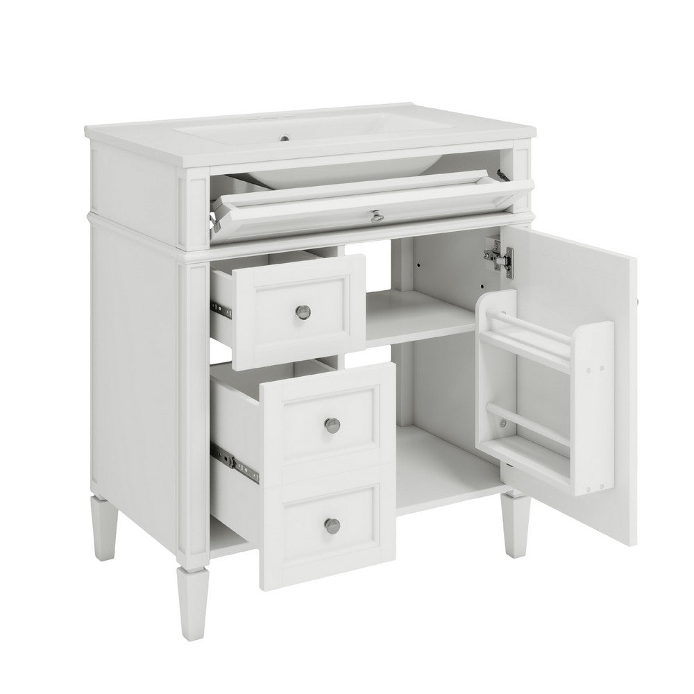 Asher Bathroom Vanity with Ceramic Sink, Smart Storage, White Wood 30 Inch - BM351278