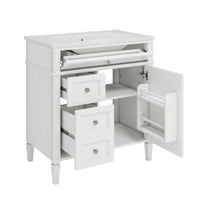 Asher Bathroom Vanity with Ceramic Sink, Smart Storage, White Wood 30 Inch - BM351278