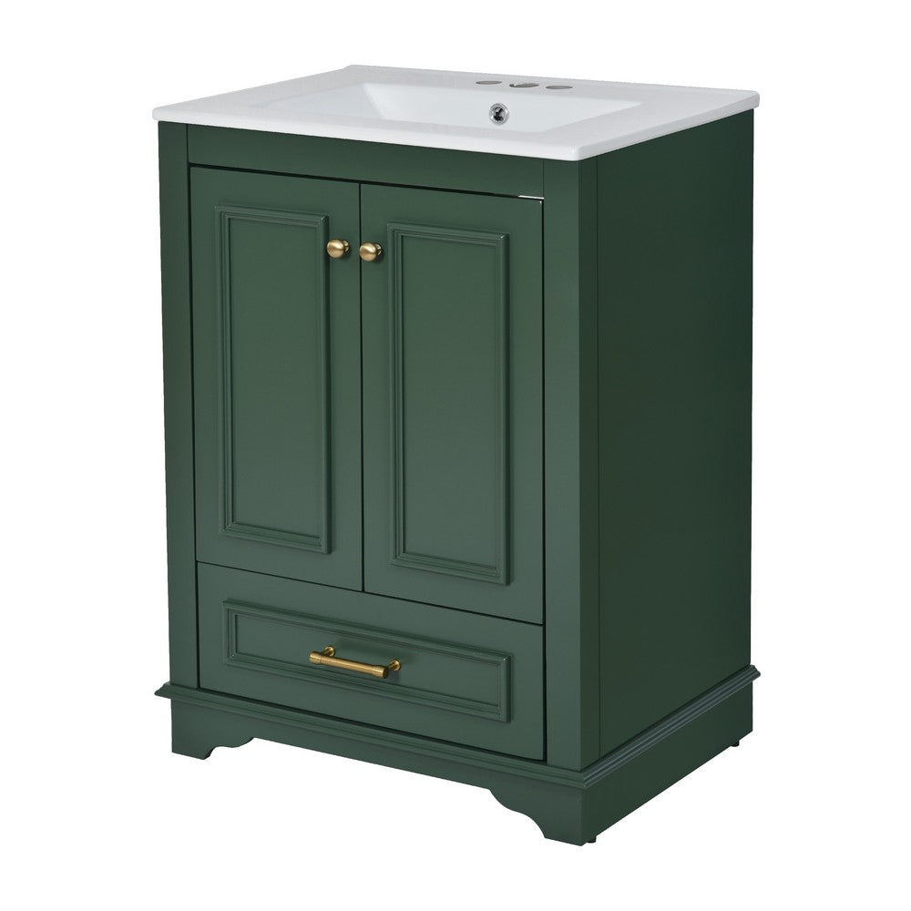 Daizy Bathroom Vanity with Ceramic Sink, 2 Door Cabinet, Green Wood - BM351279