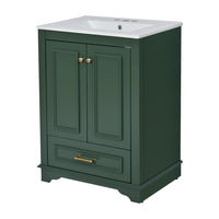 Daizy Bathroom Vanity with Ceramic Sink, 2 Door Cabinet, Green Wood - BM351279