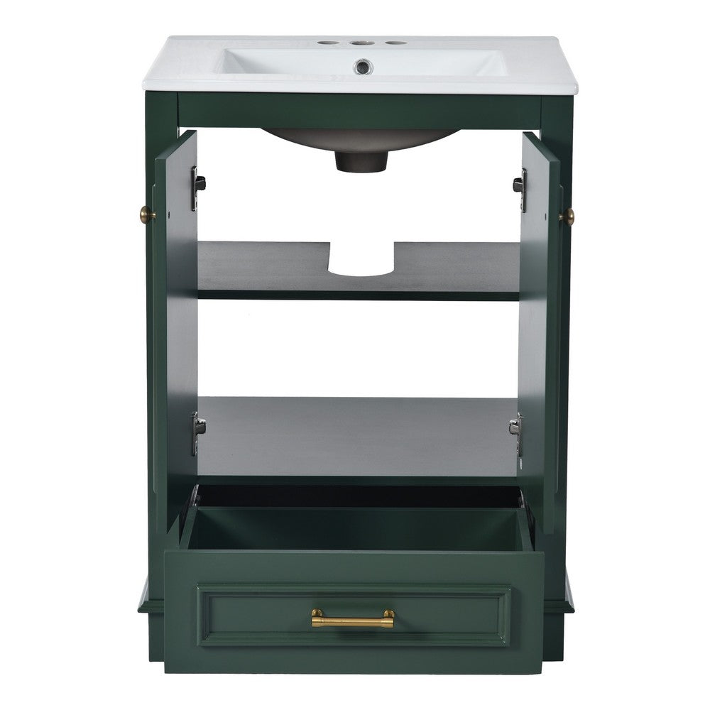 Daizy Bathroom Vanity with Ceramic Sink, 2 Door Cabinet, Green Wood - BM351279