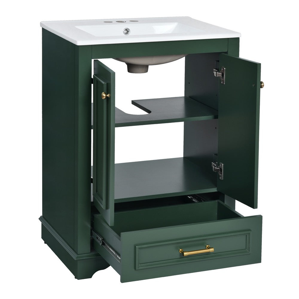 Daizy Bathroom Vanity with Ceramic Sink, 2 Door Cabinet, Green Wood - BM351279