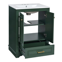Daizy Bathroom Vanity with Ceramic Sink, 2 Door Cabinet, Green Wood - BM351279