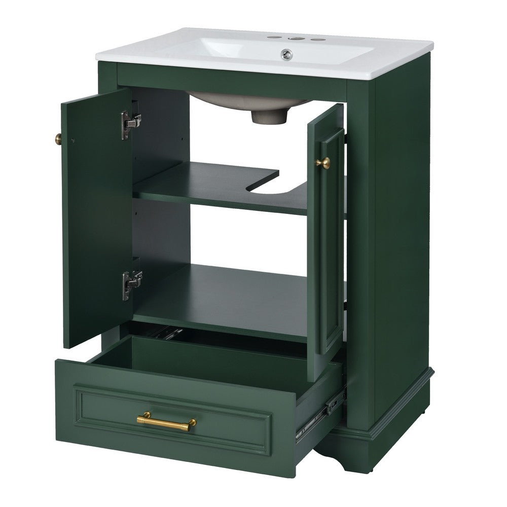 Daizy Bathroom Vanity with Ceramic Sink, 2 Door Cabinet, Green Wood - BM351279