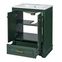 Daizy Bathroom Vanity with Ceramic Sink, 2 Door Cabinet, Green Wood - BM351279
