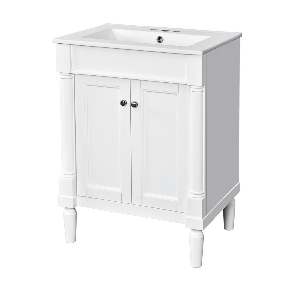 Fiji Bathroom Vanity with Ceramic Sink and Cabinet Storage, White 24 Inch - BM351280