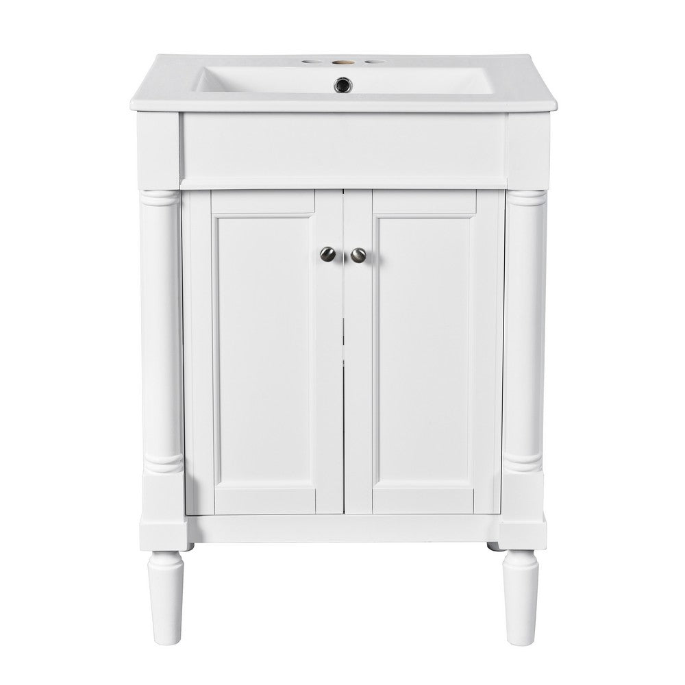 Fiji Bathroom Vanity with Ceramic Sink and Cabinet Storage, White 24 Inch - BM351280