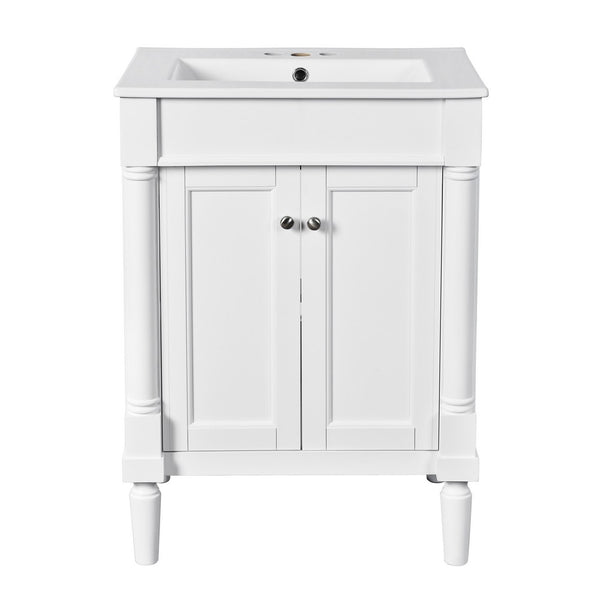 Fiji Bathroom Vanity with Ceramic Sink and Cabinet Storage, White 24 Inch - BM351280