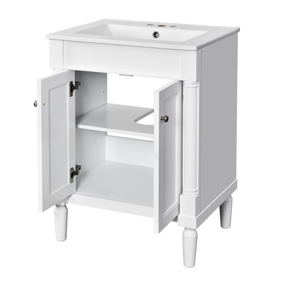 Fiji Bathroom Vanity with Ceramic Sink and Cabinet Storage, White 24 Inch - BM351280