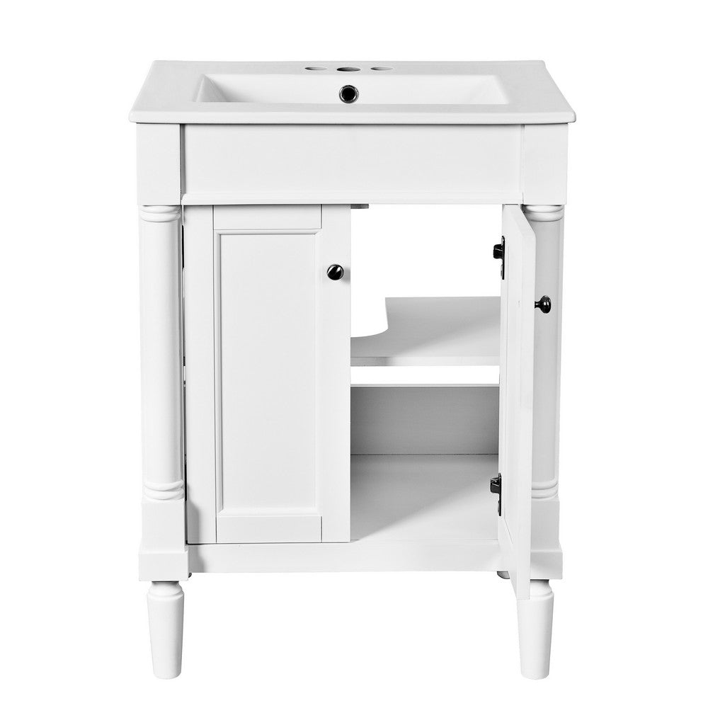 Fiji Bathroom Vanity with Ceramic Sink and Cabinet Storage, White 24 Inch - BM351280