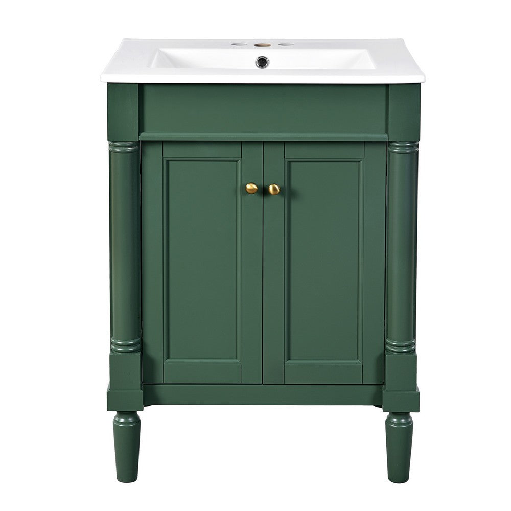 Fiji Bathroom Vanity with Ceramic Sink and Cabinet Storage, Green 24 Inch - BM351281