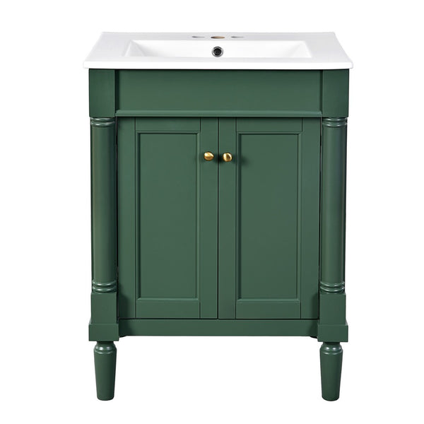 Fiji Bathroom Vanity with Ceramic Sink and Cabinet Storage, Green 24 Inch - BM351281